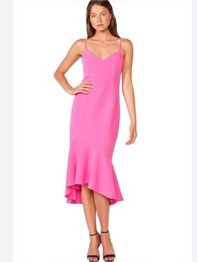 Bardot Lisandra Midi Dress Adjustable Straps High Low Hem Pink Shock Size XS